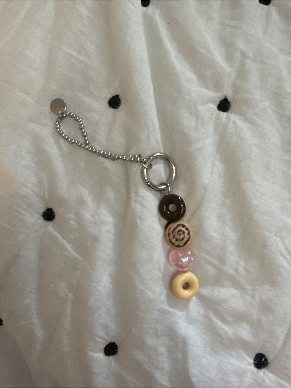 Laniege Beaded Donut Charm Necklace Pendant in Brown, Pink, and Cream